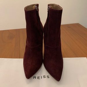 Reiss Mirna Pointed Suede Ankle Boots Berry (37)